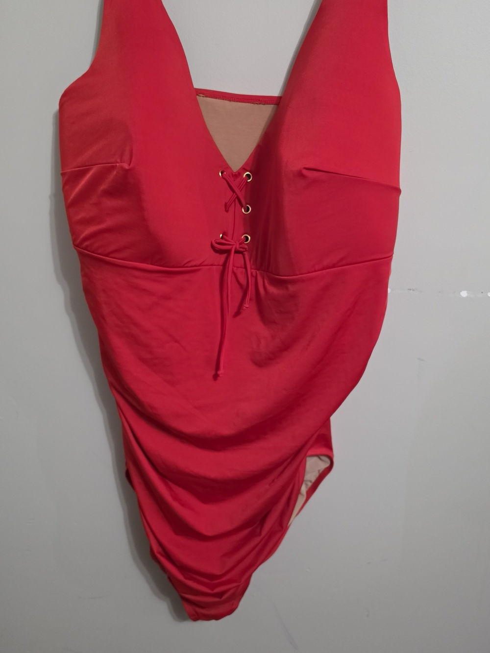 Plus Size Swim Cacique Bold Red Lace-Up One-Piece Swimsuit